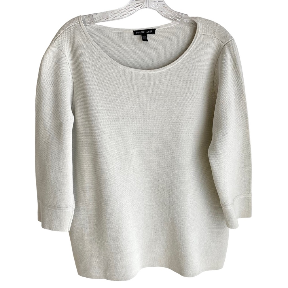 Eileen Fisher Off-White Scoop Neck Lightweight Knit Top